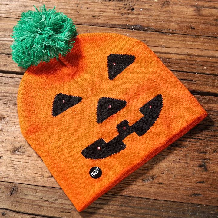 Halloween's new light-emitting knitted hat, skull, ghost, lamp cap, children's adult hat party supplies