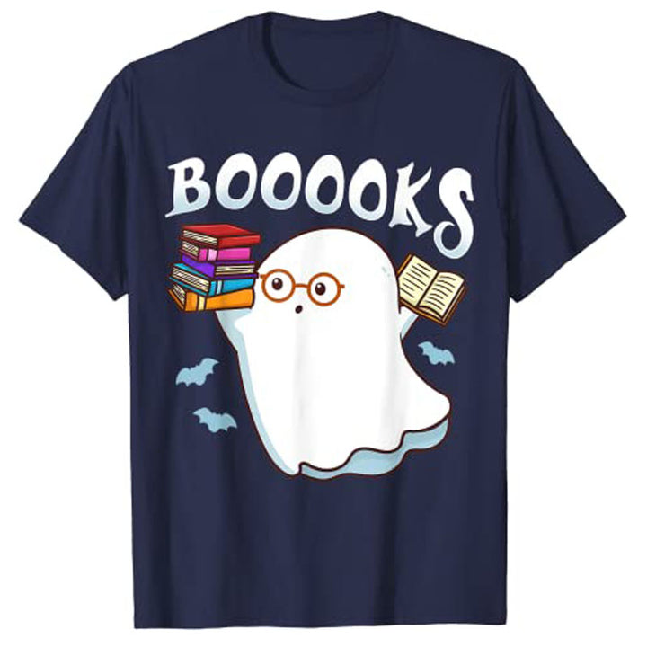 Halloween Books Librarian English Teacher Reader Ghost Reading T-Shirt Graphic Tee Shirts