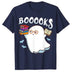 Halloween Books Librarian English Teacher Reader Ghost Reading T-Shirt Graphic Tee Shirts