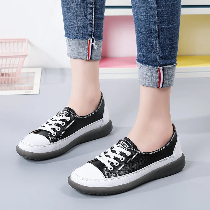 Women's Genuine Leather Sneakers Women Casual Fashionable Sports Shoes Vulcanized Woman Summer Flat Shoe Ladies White 40