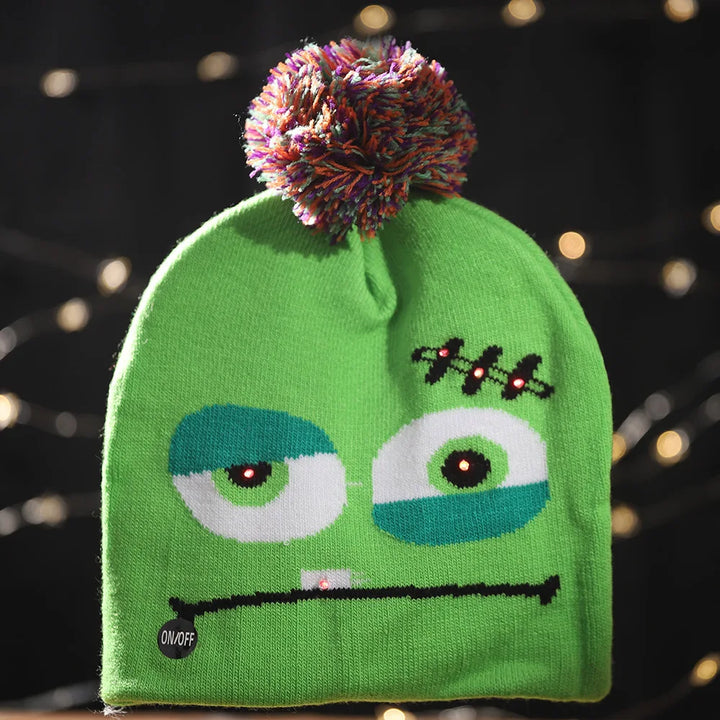 Halloween's new light-emitting knitted hat, skull, ghost, lamp cap, children's adult hat party supplies