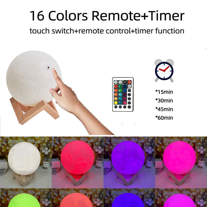 3D Printing Moon Lamp Personalized Photo Text Customized Night Light USB Rechargeable Birthday Mother Day Valentine's Lunar Gift