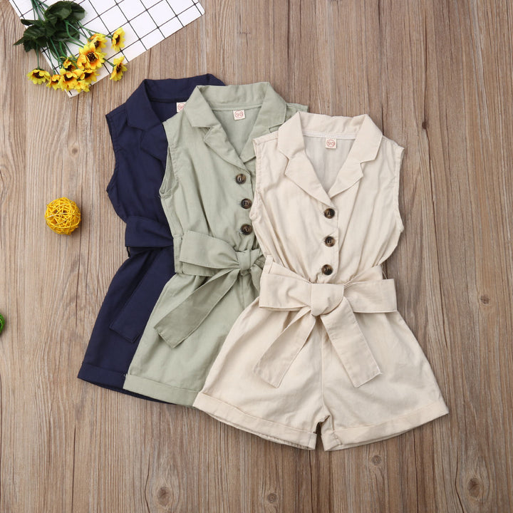 Fashion Kids Baby Girls Clothes Sleeveless Bow-tie Waist Playsuits Outfits Summer Sunsuit Overall Children Clothing