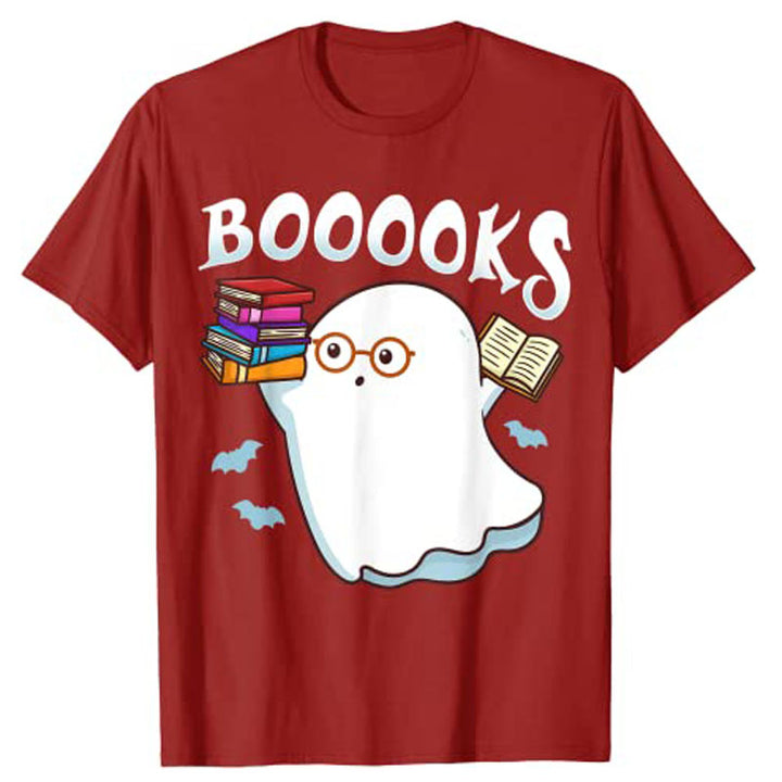 Halloween Books Librarian English Teacher Reader Ghost Reading T-Shirt Graphic Tee Shirts