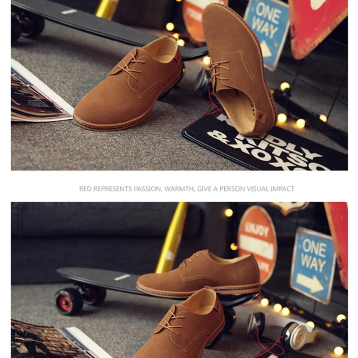 Spring Suede Leather Men Shoes Oxford Casual Shoes Classic Sneakers Comfortable Footwear Dress Shoes Large Size Flats