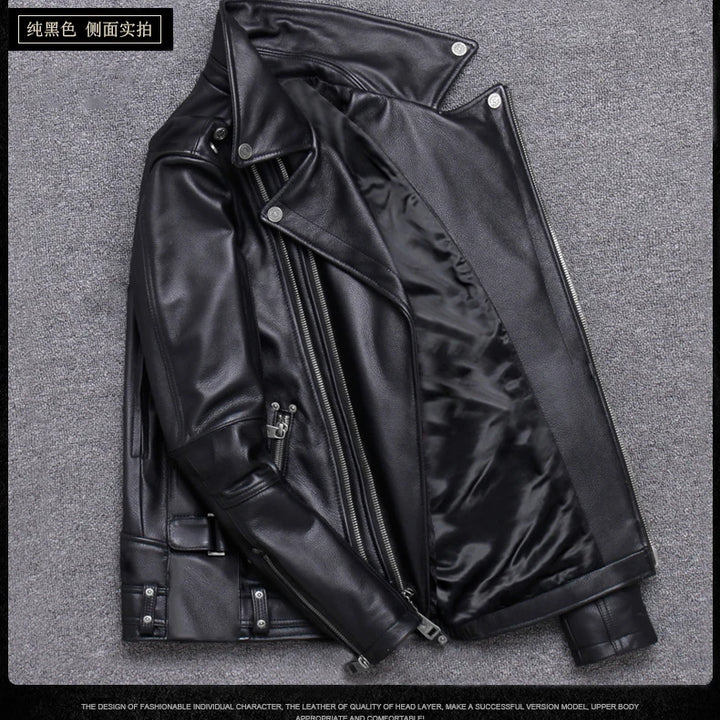 Mauroicardi Spring Black Pu Leather Motorcycle Jacket for Men Style Long Sleeve Zipper Pockets Mens Leather Jackets and Coats