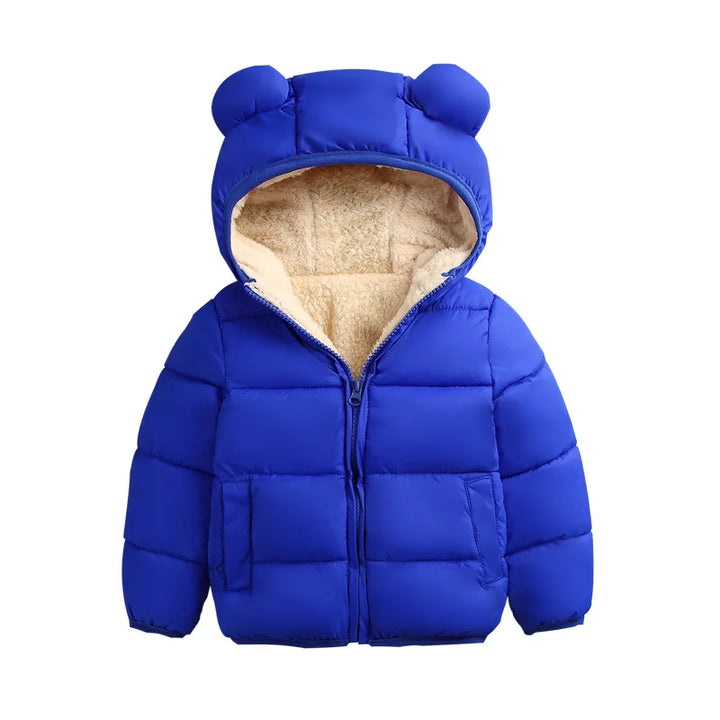 Baby Winter Coat Kids Casual Solid Cute Ear Hooded Down Jacket Overalls Snow Warm Clothes For Children Boys Girls Body