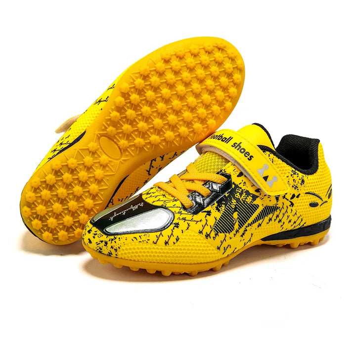 Children Football Shoes Soccer Boots Kids Boy Girl Sneakers New Leather High Top Soccer Cleats Training Outdoor Hook & Loop