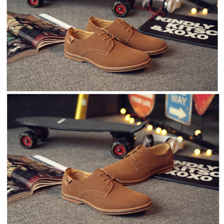 Spring Suede Leather Men Shoes Oxford Casual Shoes Classic Sneakers Comfortable Footwear Dress Shoes Large Size Flats