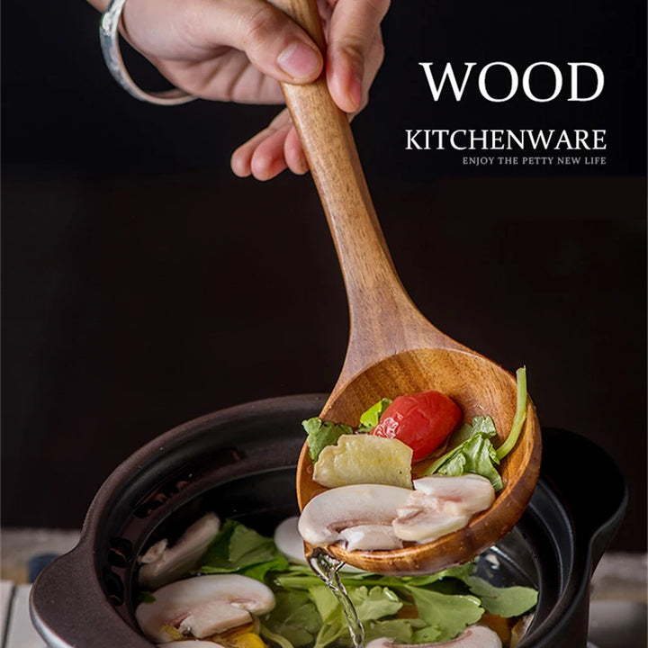 1-9Pcs/set Wooden Kitchen Utensils Set,  Wooden Spoons for Cooking, Utensils,Natural Teak Wooden Spoons For Non-stick Pan Gift