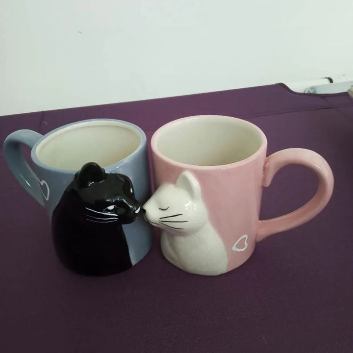 2PCS Kiss Cat Cups Mugs Matching Couples Stuff Ceramics Mugs For Girlfriend Wife Valentines Day Couple Drinkware Wedding Gift