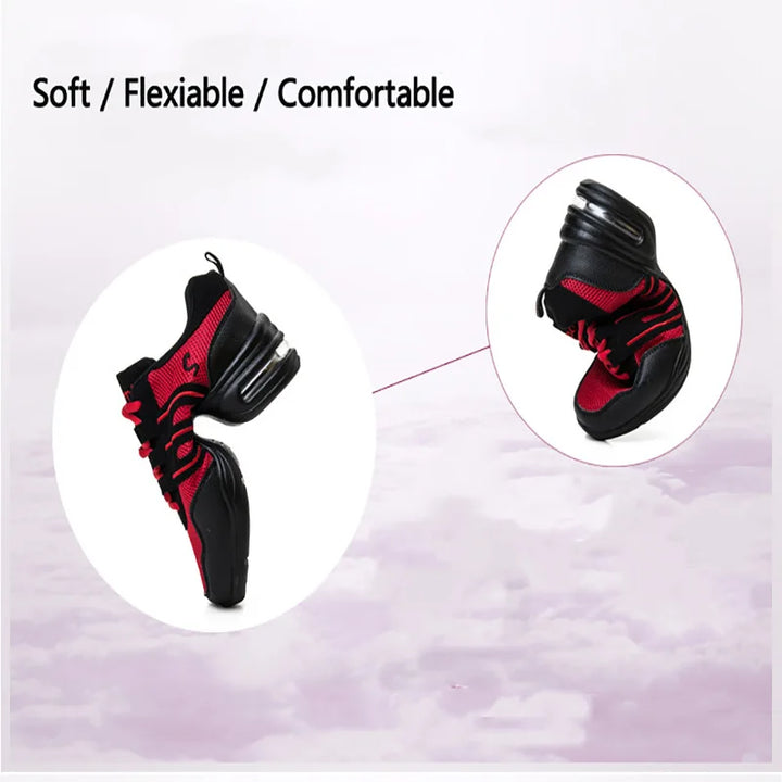 Women's Jazz Dance Sneakers Hip Hop Red White Breathable Soft Sole Comfortable Flexible Dance Sport Shoes J-002 DIY