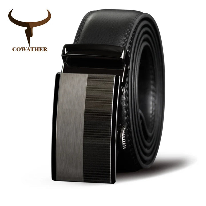 COWATHER  Men Belts Cow Genuine Leather Belt Automatic Buckle Male Strap Cowhide Alloy Buckle Fashion Male Cowskin Waistband