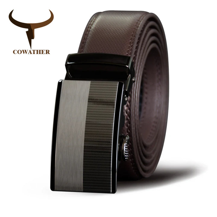 COWATHER  Men Belts Cow Genuine Leather Belt Automatic Buckle Male Strap Cowhide Alloy Buckle Fashion Male Cowskin Waistband
