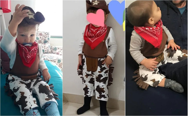 Baby Boy Clothes cowboy Costume Infant Toddler Cowboy Set 3Pcs Hat Scarf Romper Halloween Event Birthday Holiday Cosplay Outfits
