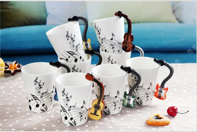 Creative Music Violin Style Guitar Ceramic Mug Coffee Tea Milk Stave Cups with Handle Coffee Mug Novelty Gifts