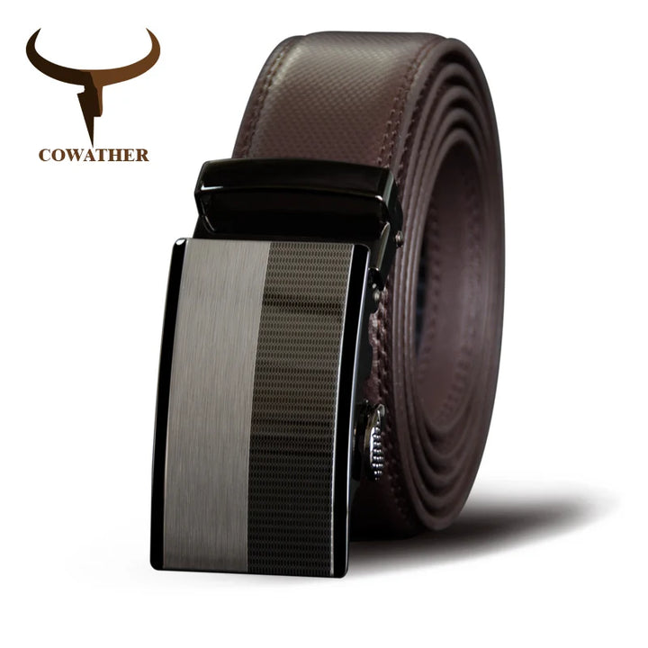 COWATHER  Men Belts Cow Genuine Leather Belt Automatic Buckle Male Strap Cowhide Alloy Buckle Fashion Male Cowskin Waistband
