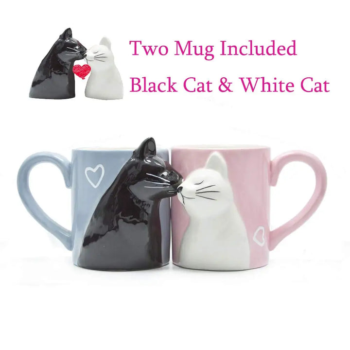 2PCS Kiss Cat Cups Mugs Matching Couples Stuff Ceramics Mugs For Girlfriend Wife Valentines Day Couple Drinkware Wedding Gift