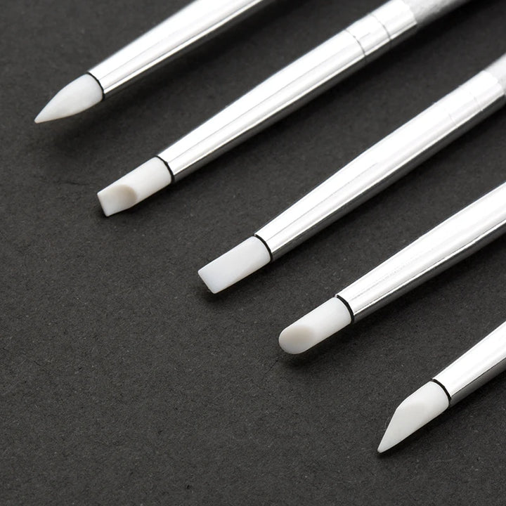 5 Pcs Silicone Nail Brush Carving Emboss Hollow Pottery Sculpture UV Gel Shaping Silicone Brushes For Modeling Nail Art DIY Tool