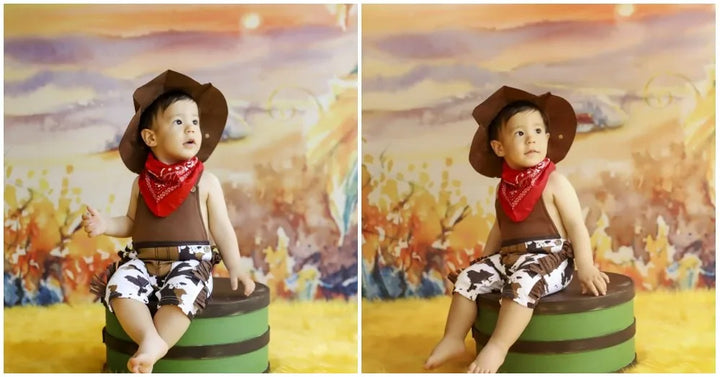 Baby Boy Clothes cowboy Costume Infant Toddler Cowboy Set 3Pcs Hat Scarf Romper Halloween Event Birthday Holiday Cosplay Outfits