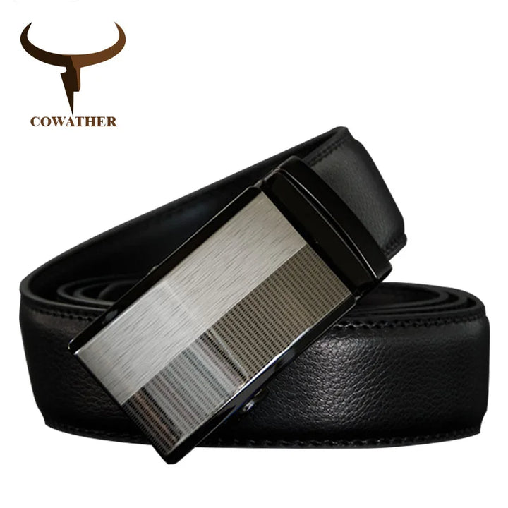 COWATHER  Men Belts Cow Genuine Leather Belt Automatic Buckle Male Strap Cowhide Alloy Buckle Fashion Male Cowskin Waistband