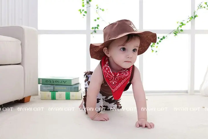 Baby Boy Clothes cowboy Costume Infant Toddler Cowboy Set 3Pcs Hat Scarf Romper Halloween Event Birthday Holiday Cosplay Outfits