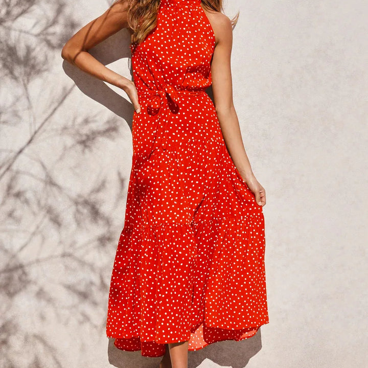 Long Dress Polka Dot Casual Dress Black Sexy Halter Clothes For Women