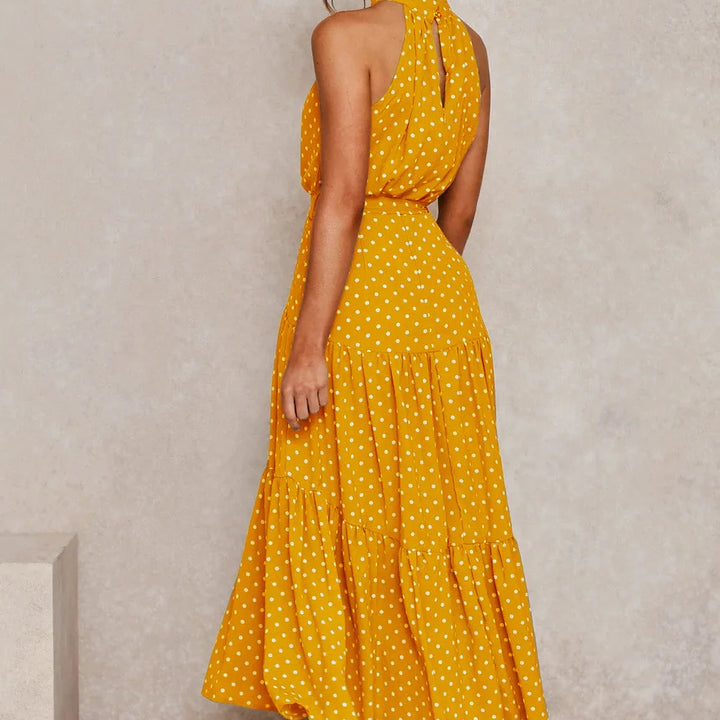 Long Dress Polka Dot Casual Dress Black Sexy Halter Clothes For Women