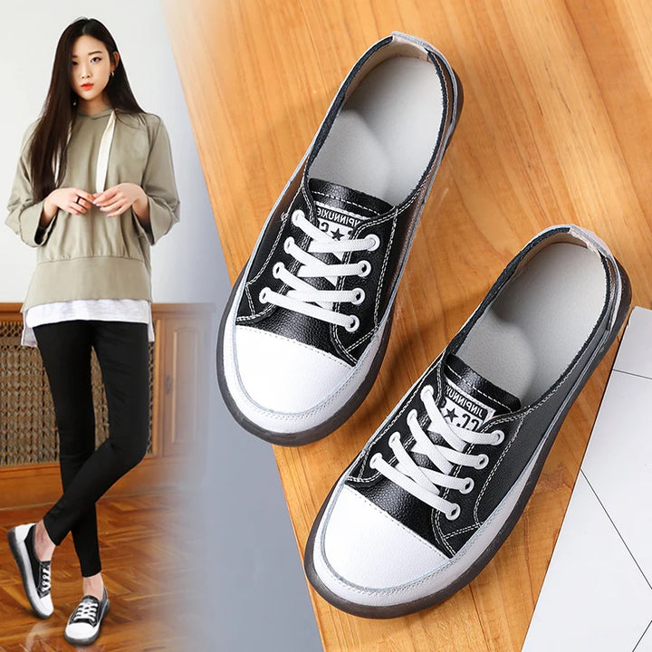 Women's Genuine Leather Sneakers Women Casual Fashionable Sports Shoes Vulcanized Woman Summer Flat Shoe Ladies White 40