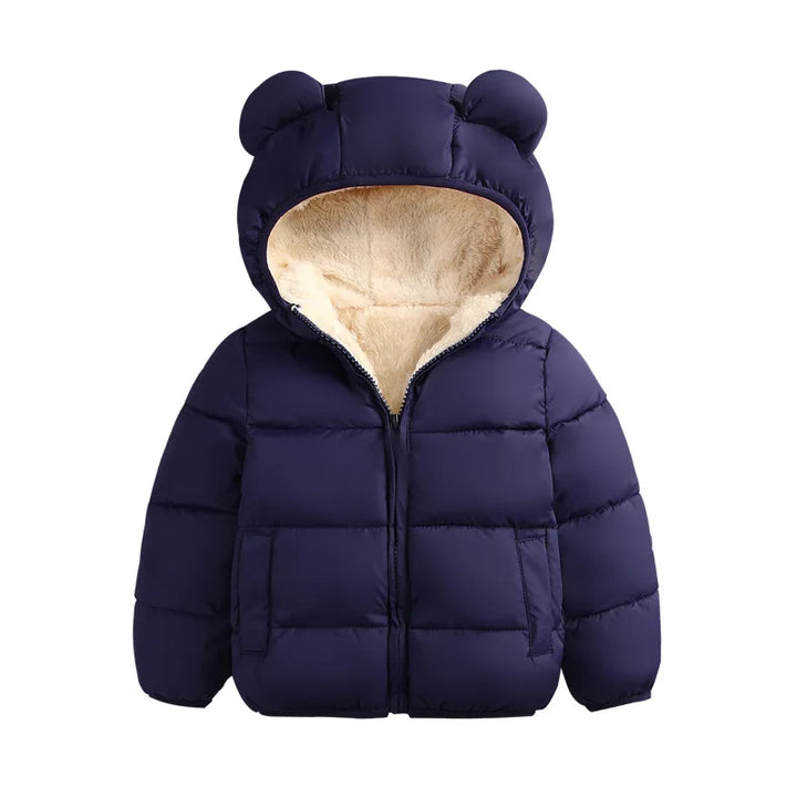 Baby Winter Coat Kids Casual Solid Cute Ear Hooded Down Jacket Overalls Snow Warm Clothes For Children Boys Girls Body
