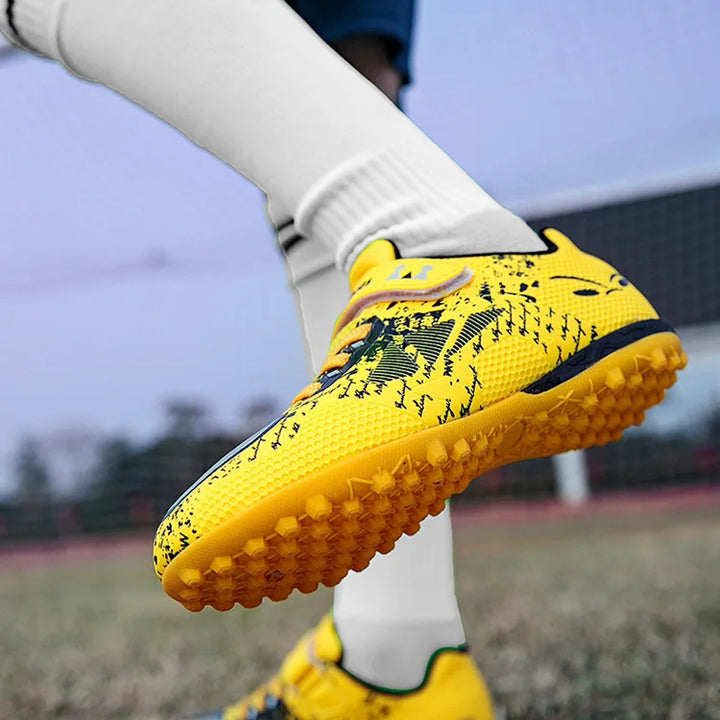 Children Football Shoes Soccer Boots Kids Boy Girl Sneakers New Leather High Top Soccer Cleats Training Outdoor Hook & Loop