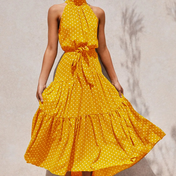 Long Dress Polka Dot Casual Dress Black Sexy Halter Clothes For Women