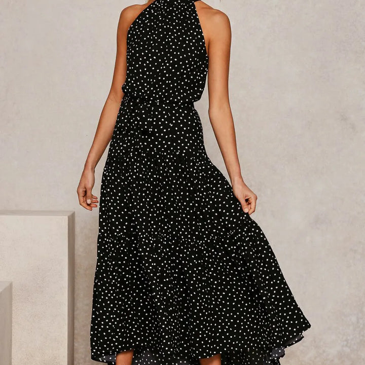 Long Dress Polka Dot Casual Dress Black Sexy Halter Clothes For Women