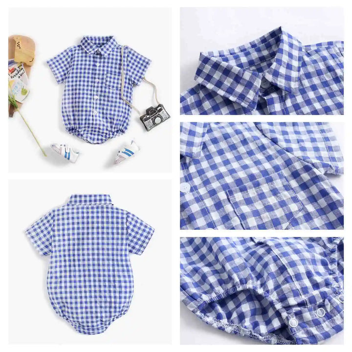 Sanlutoz Cotton Baby Boys Bodysuits Fashion Newborn Clothes for Baby Boy Short Sleeve Summer Baby Clothing Plaid