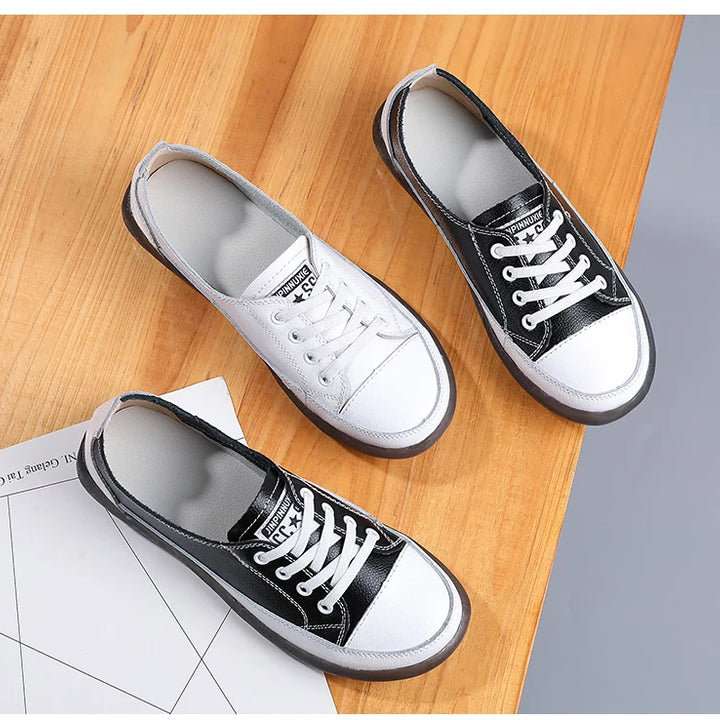Women's Genuine Leather Sneakers Women Casual Fashionable Sports Shoes Vulcanized Woman Summer Flat Shoe Ladies White 40