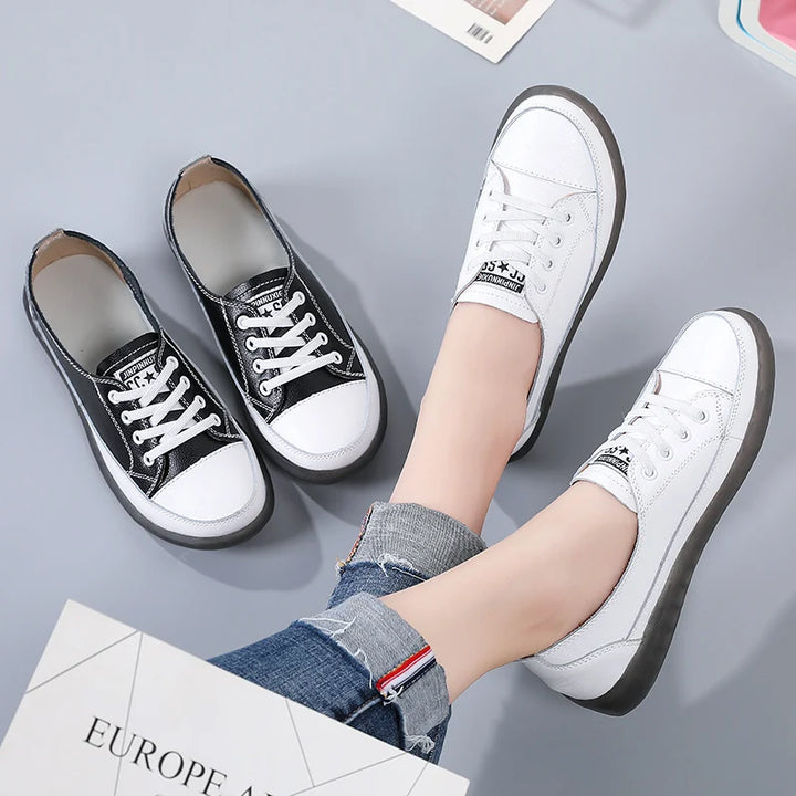 Women's Genuine Leather Sneakers Women Casual Fashionable Sports Shoes Vulcanized Woman Summer Flat Shoe Ladies White 40