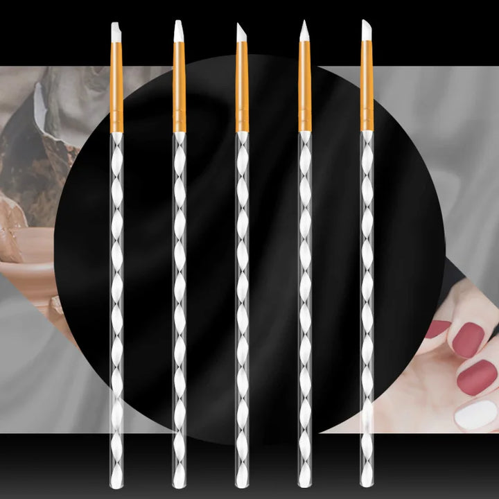 5 Pcs Silicone Nail Brush Carving Emboss Hollow Pottery Sculpture UV Gel Shaping Silicone Brushes For Modeling Nail Art DIY Tool