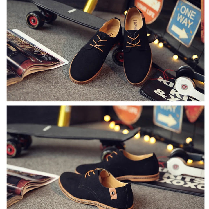 Spring Suede Leather Men Shoes Oxford Casual Shoes Classic Sneakers Comfortable Footwear Dress Shoes Large Size Flats
