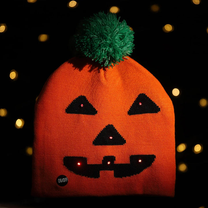 Halloween's new light-emitting knitted hat, skull, ghost, lamp cap, children's adult hat party supplies