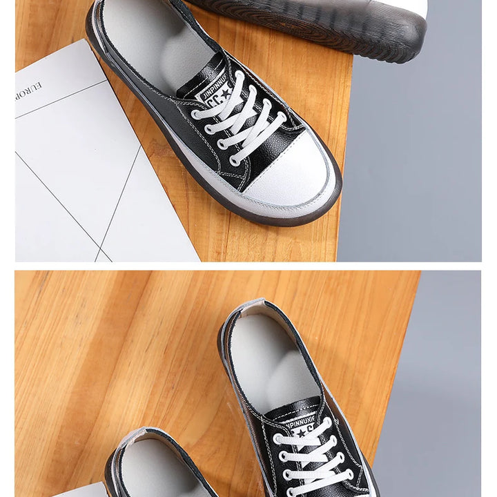 Women's Genuine Leather Sneakers Women Casual Fashionable Sports Shoes Vulcanized Woman Summer Flat Shoe Ladies White 40
