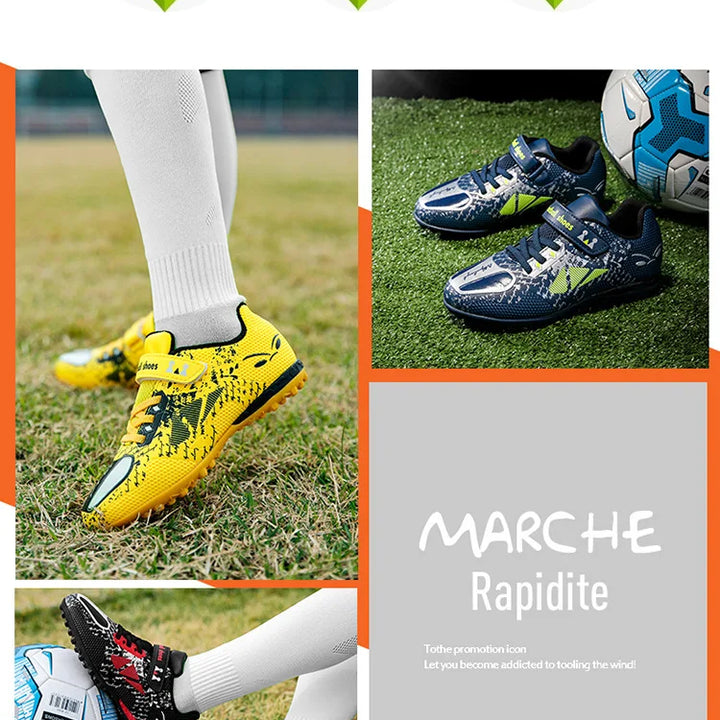 Children Football Shoes Soccer Boots Kids Boy Girl Sneakers New Leather High Top Soccer Cleats Training Outdoor Hook & Loop