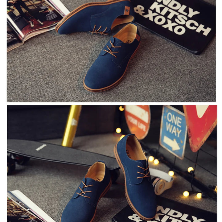 Spring Suede Leather Men Shoes Oxford Casual Shoes Classic Sneakers Comfortable Footwear Dress Shoes Large Size Flats