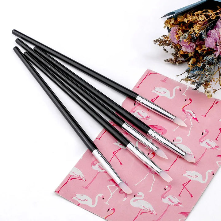 5 Pcs Silicone Nail Brush Carving Emboss Hollow Pottery Sculpture UV Gel Shaping Silicone Brushes For Modeling Nail Art DIY Tool