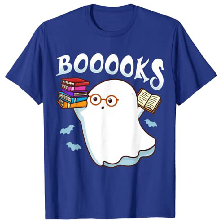 Halloween Books Librarian English Teacher Reader Ghost Reading T-Shirt Graphic Tee Shirts