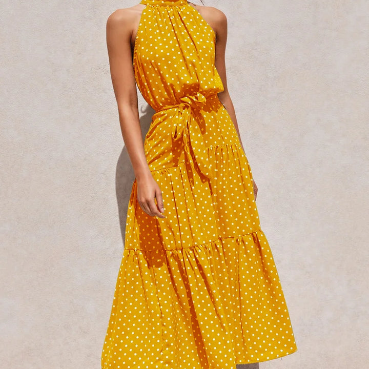 Long Dress Polka Dot Casual Dress Black Sexy Halter Clothes For Women