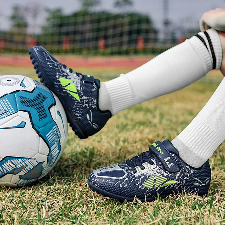 Children Football Shoes Soccer Boots Kids Boy Girl Sneakers New Leather High Top Soccer Cleats Training Outdoor Hook & Loop