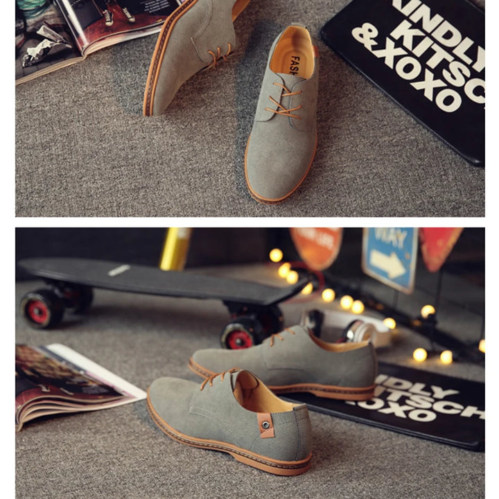 Spring Suede Leather Men Shoes Oxford Casual Shoes Classic Sneakers Comfortable Footwear Dress Shoes Large Size Flats