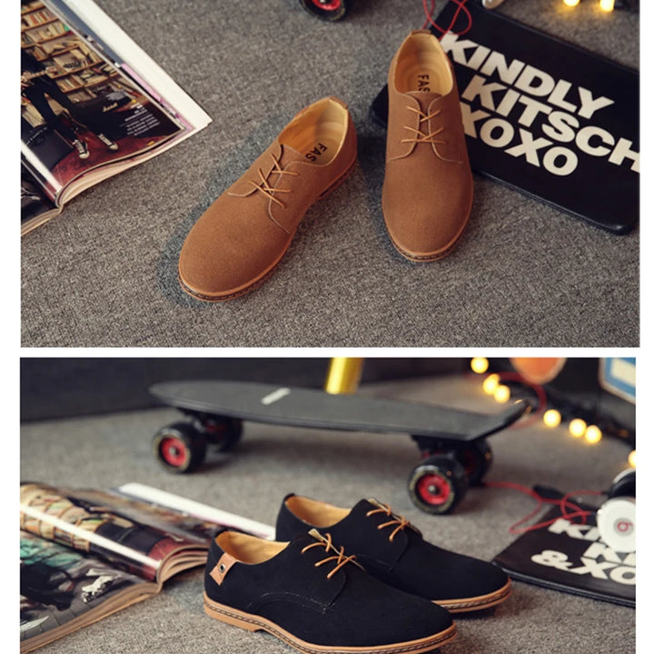 Spring Suede Leather Men Shoes Oxford Casual Shoes Classic Sneakers Comfortable Footwear Dress Shoes Large Size Flats