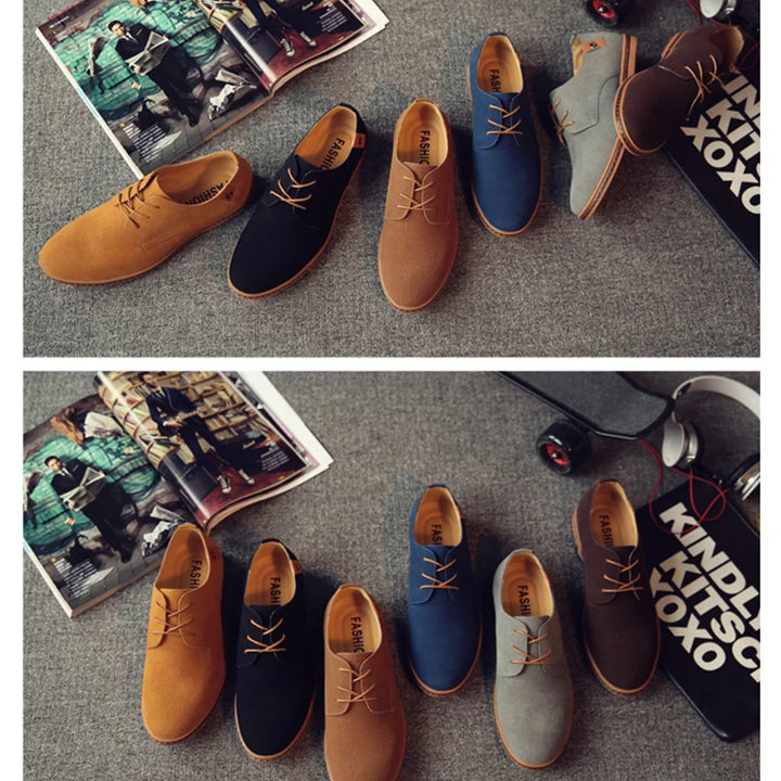 Spring Suede Leather Men Shoes Oxford Casual Shoes Classic Sneakers Comfortable Footwear Dress Shoes Large Size Flats