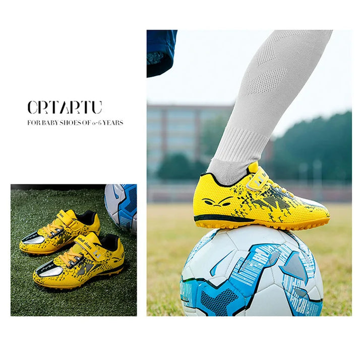 Children Football Shoes Soccer Boots Kids Boy Girl Sneakers New Leather High Top Soccer Cleats Training Outdoor Hook & Loop